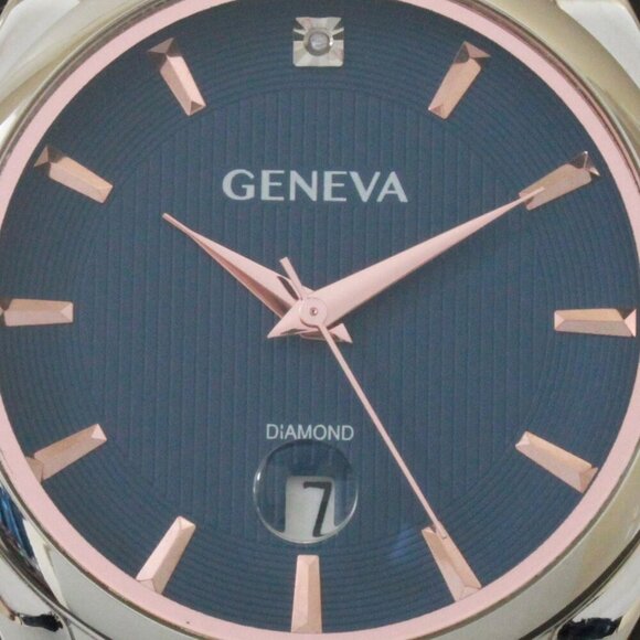 Geneva Men's Dress Watch Diamond At 12 Raised Indices Blue Dial Brown Strap 42mm - Picture 12 of 13